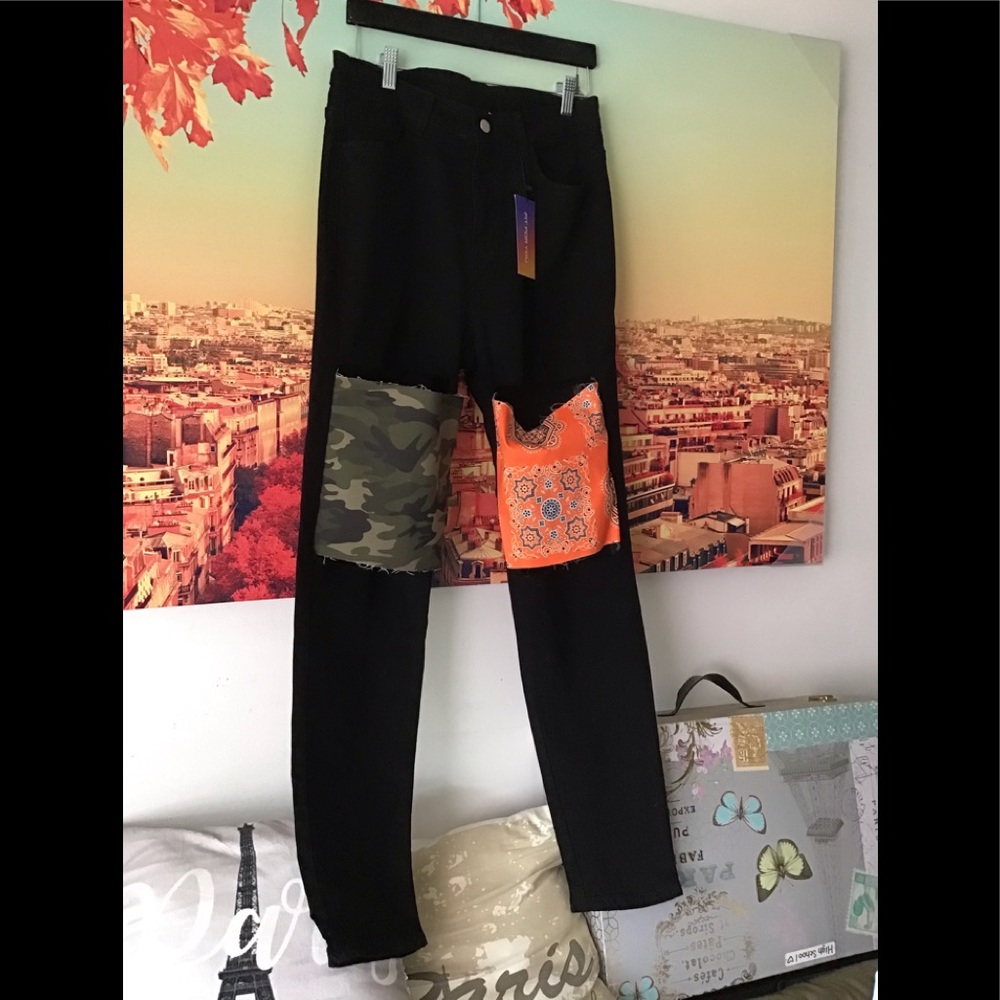 Shein Color Block Black Jeans